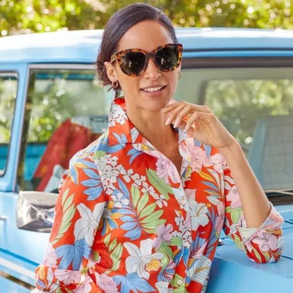 J. Mc Laughlin Ladies (2) Tone Trim, SuperFine 100's 2 ply Cotton Luxury Blouse/ - Picture 7 of 17